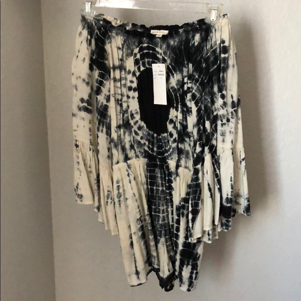 Off the shoulder, tie-dye romper